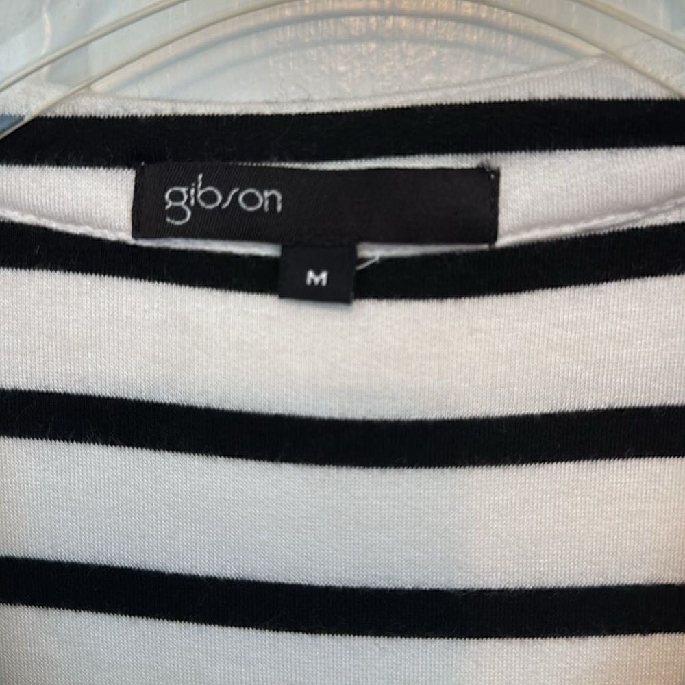 Gibson Como Knit dress Black White Stripe jersey sleeveless belted dress M - Picture 3 of 11